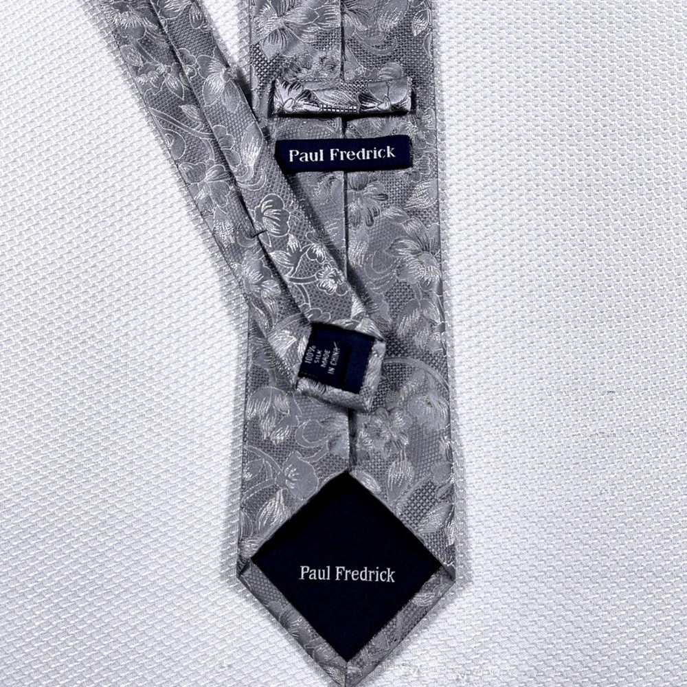 Paul Fredrick Silver Floral Silk Jacquard Necktie Men's Formal‎ Dress Tie
